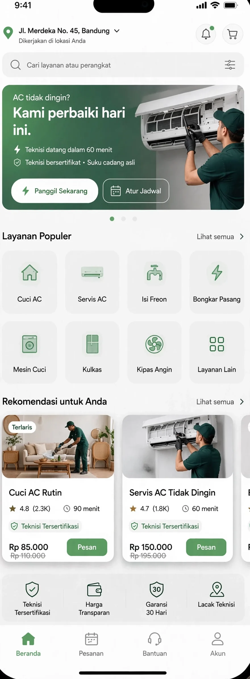 Contoh rancangan halaman Aplikasi Jasa Servis AC
